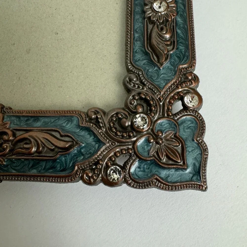 Vintage Picture Frame Metal Enamel Stones Ornament